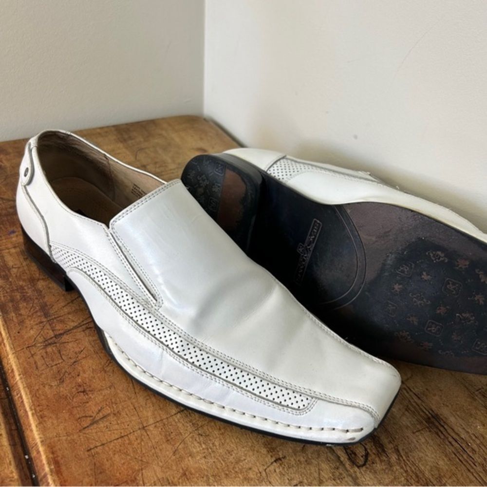 Stacy Adams 9 White Leather Loafers Square Toe Formal Event Business Classy